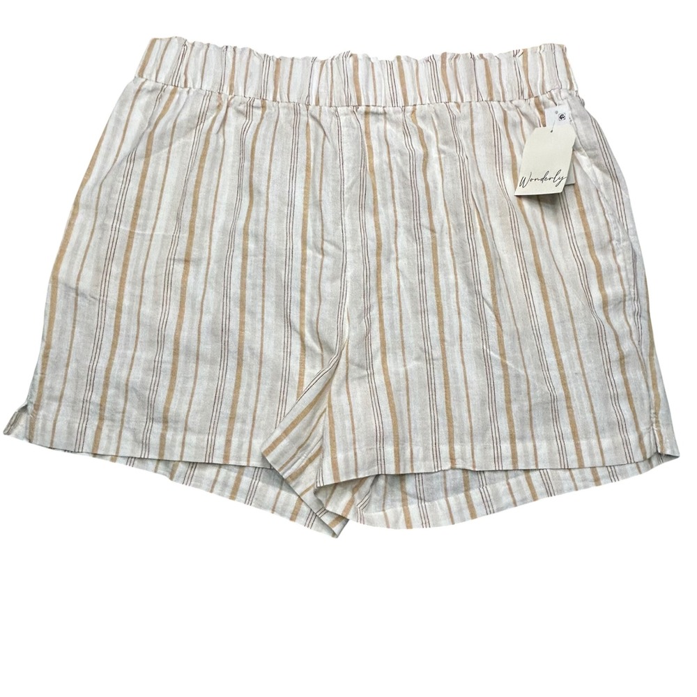 Wonderly Linen Blend Shorts XXL Stripped Elastic Waist Pull On Summer Casual NWT